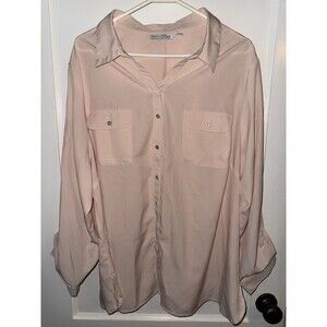 Notations Womens 3X Pink Long Sleeve Button Up Shirt Blouse